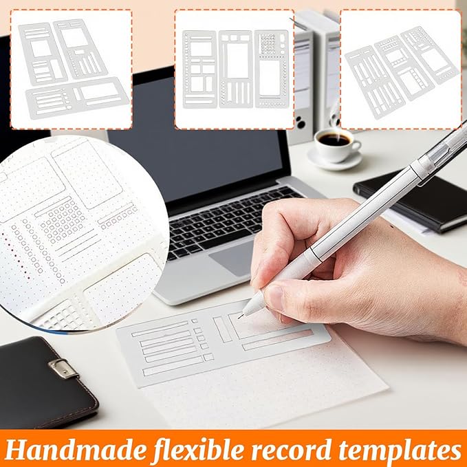 Handmade Flexible Record Template, Planner Stencil Set Compatible with Coils Discs and Rings, Flexible Drawing and Checklist Templates, Set of 3 Pack (B)