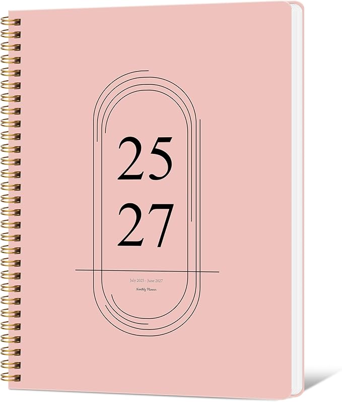 Monthly Planner 2025-2027, Simplified Monthly Calendar Planner, 24 Months Calendar, July 2025 - June 2027, 7.3" * 9.5", Waterproof Cover with Spiral Bound, for Office, School - Pink