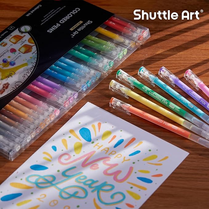 Shuttle Art 30 Colors Cute Journal Pens 0.6mm Fine Point Colored Gel Pens for Black Paper Adult Coloring Writing Drawing Journaling Note Taking School Office Home