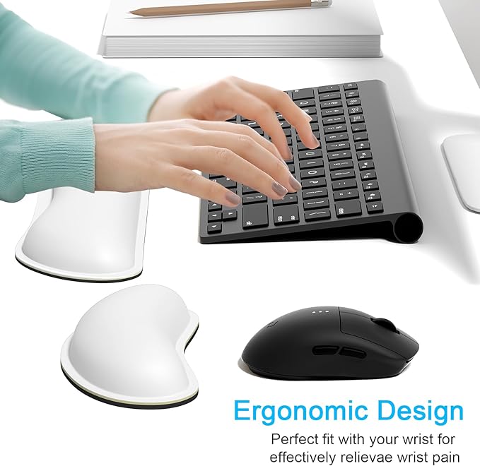 Dapesuom Keyboard Wrist Rest Set, Cute PU Leather Wrist Cushion for Computer Keyboard and Mousepad, Memory Foam Mouse Pad Rests Support with Non-Slip Base for Typing Pain Relief, Laptop, Ivory White