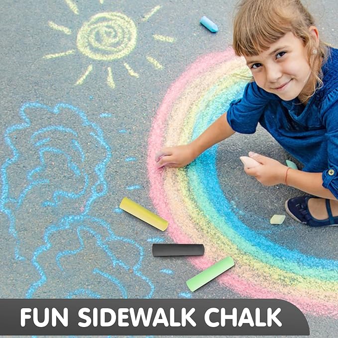 50 Pack Washable Sidewalk Chalks for Kids Non-Toxic Jumbo Chalk for Outdoor Art Play