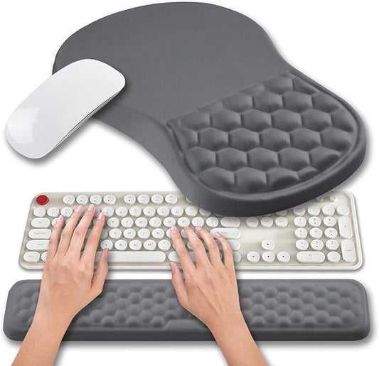 Hokafenle 2 in 1 Ergonomic Mouse Pad Wrist Support & Wrist Rest for Computer Keyboard Set, with Relieve Carpal Tunnel Pain Massage Bulge and Full Memory Gel Design (2In1 Set, Dark Gray)