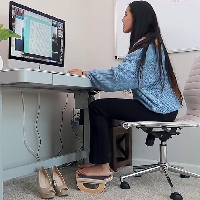 StrongTek Ergonomic Wood Foot Rest for Enhanced Circulation & Comfort, 350lbs Capacity, Rocker Balance Board for Standing Desks, Non-Slip, No Assembly, 18" Wide - Ideal for Office/Home