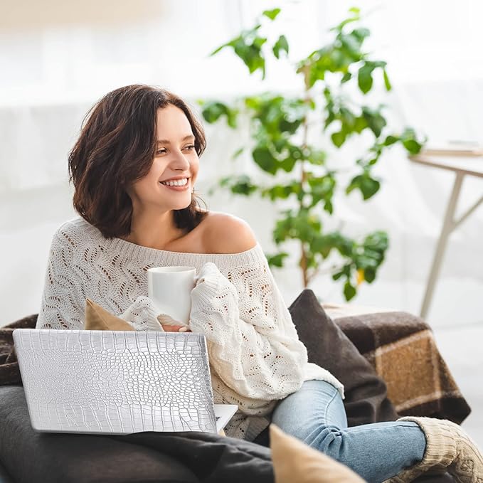 DTangLsm for Crocodile MacBook Air 13 inch Case 2022 2021 2020-2018 A2337 M1 A2179 A1932, Alligator Skin PU Leather Hard Cover Snakeskin Print Case for MacBook Air 13 M1+Keyboard Cover, Shining Silver