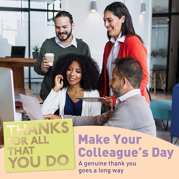 S&O Employee Appreciation Cards for Coworkers - 8 Designs - Assorted Thank You Cards with Envelopes - For Office Staff Recognition, Work Anniversary & Gratitude - Staff Appreciation, 4x5.5”