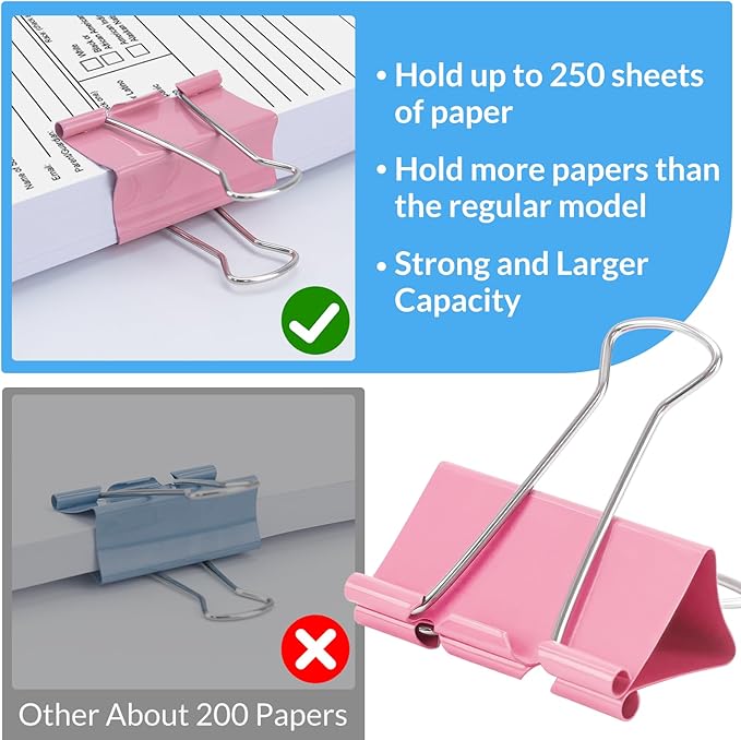 2 Inch 32 Pack Extra Large Binder Clips, Assorted Colors, Colored Jumbo Paper Clips, Big Paper Clamps, Binder Clips Large Size for Home, School and Office Supplies