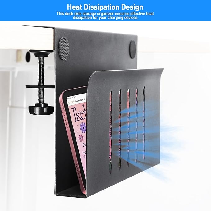 MAXECHO Desk Side Storage, Under Desk Laptop Mount, Table Side Hanging File Organizer, No Drill Clamp On Cable Management Tray, Laptop Holder with Magnetic Pen Holder for Office and Home, Load 22 Lbs