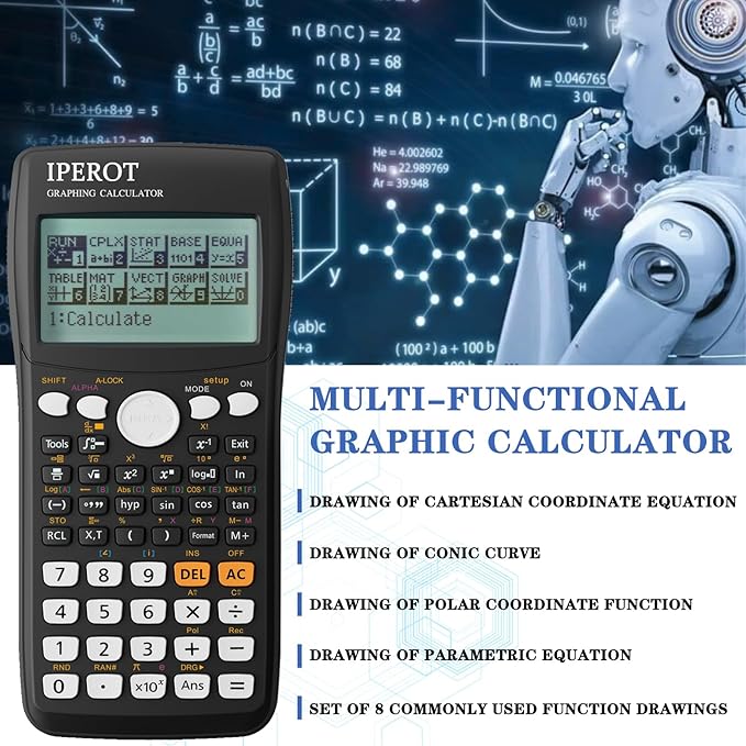 Scientific Calculators with Graphing Calculator, IPEROT Scientific Calculators 10 Modes/ 4 Graphing Functions, Desktop Math Calculator Ideal for School Supplies, Students, College, Teachers(Black)