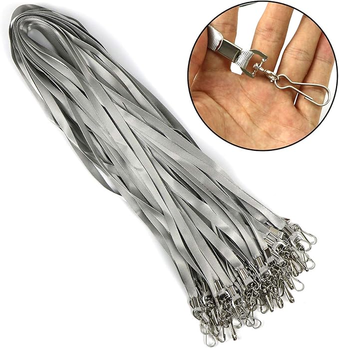Beebel Grey Lanyard Bulk Lanyards for Id Badges Flat Lanyard with Badge Clip Swivel Hook 100 Pack