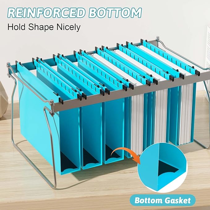 Plastic Hanging File Folder Extra Capacity,12 Pack Reinforced Hang Folders with Heavy Duty 2 Inch Expansion,Filing Cabinet Folders Letter Size,Hanging Organizer Designed for Bulky Files(Blue)