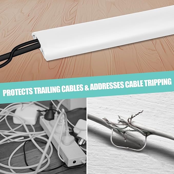 Floor Cord Cover Cavity 0.8"x0.37" Self Adhesive Cord Hider, 3.3FT Low Profile Cable Management, Extension Strip Protector for Wires, Prevent Cable Trips for Offices, Gyms, Exhibitions (White)
