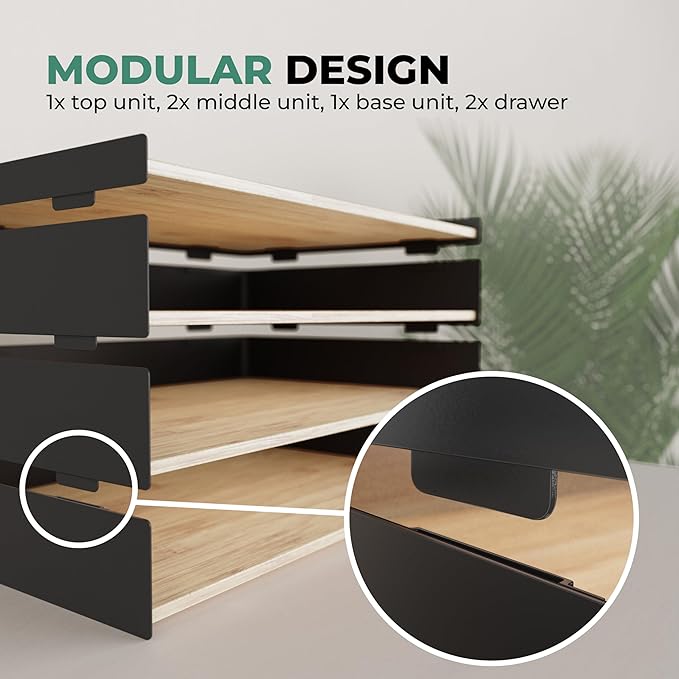 Prosumer's Choice 3-Tier Bamboo Desk Organizer with 2 Drawers - Wood Paper Tray for Clean Desktop Setup - Compact Office Storage Solution - Stylish Desktop Organizer, 12.5" L x 8.8" W x 1.6" H