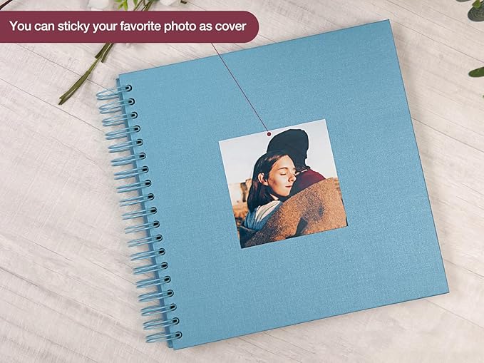 potricher 10 x 10 Inch DIY Scrapbook Photo Album 80 Pages Thick Kraft Blank Blue Paper Memory Book for Wedding and Anniversary Family (Blue, 10 Inch)