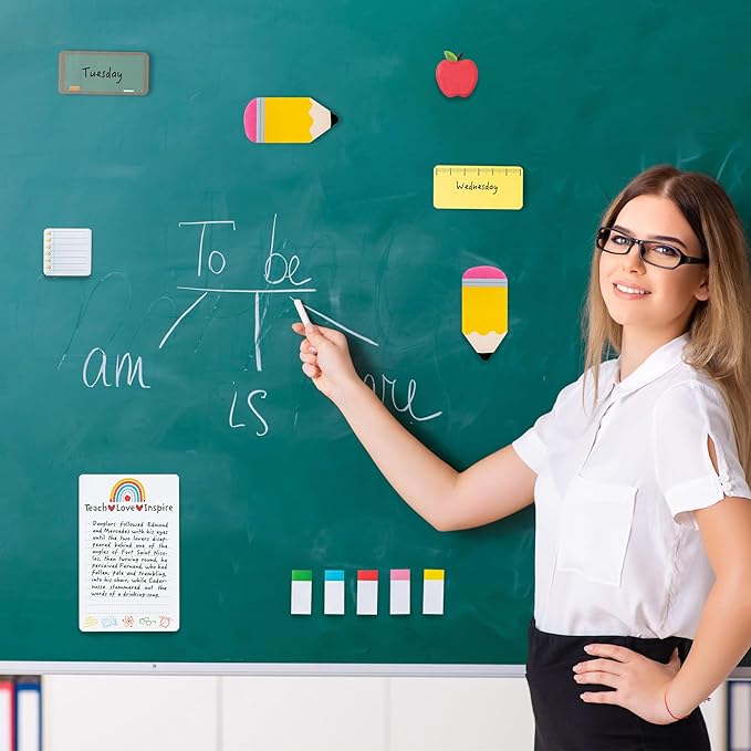 Xqumoi 2 Pcak Teaching is A Work of Heart Sticky Notes Set - Blackboard Pencil Apple Self-Stick Note Pads Teacher Appreciation Gift Writing Memo Pads Page Marker Back to School Office Supplies (Black)