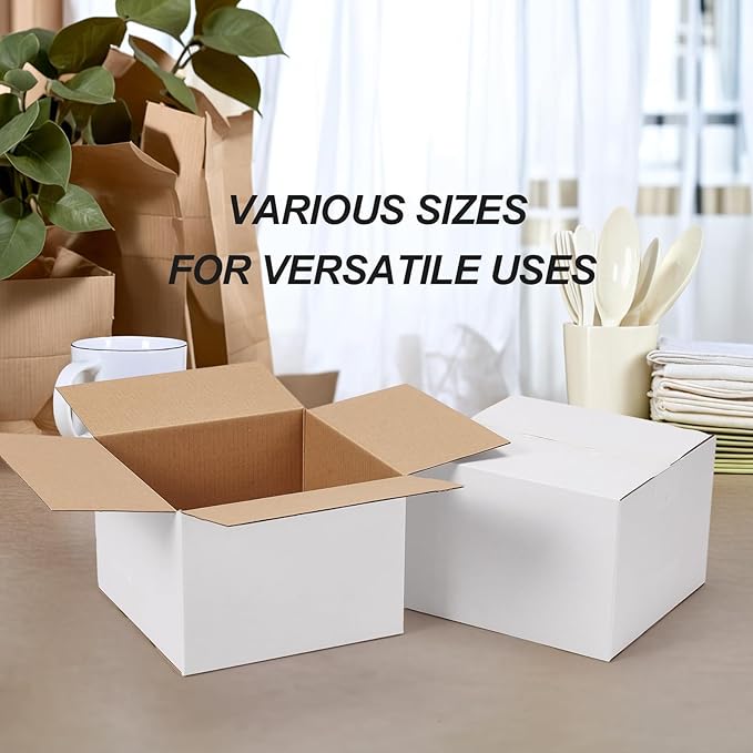 7x7x5 Shipping Boxes Set of 40, White Kraft Corrugated Cardboard Boxes Mailers for Packaging, Small Moving Box(17.8x17.8x12.7 cm)