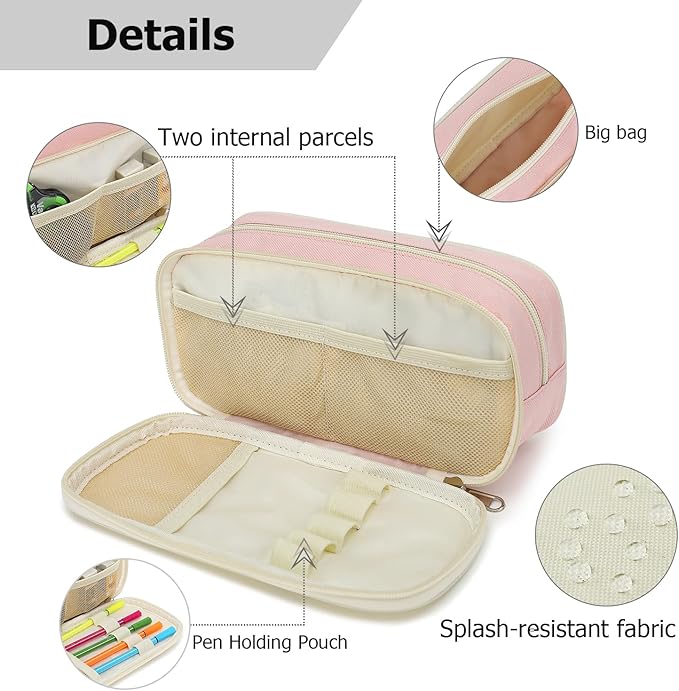 Large Capacity Pencil Case Multi-Slot Pencil Pouch Durable Pencil Box Portable Office Pen Bag with Zipper