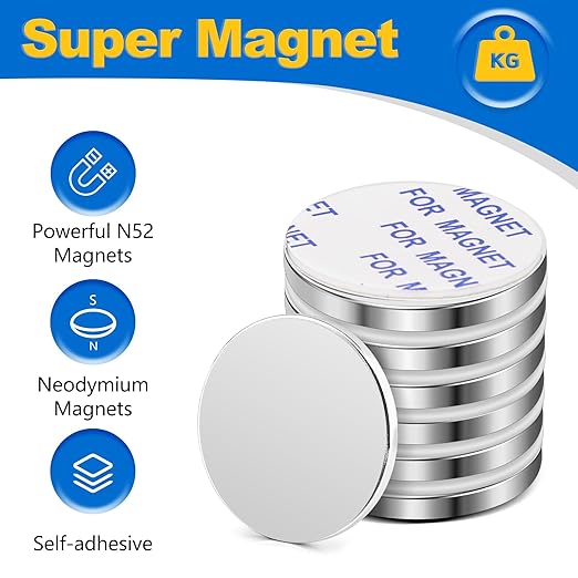 LOVIMAG Super Strong Magnets with Double-Sided Adhesive, Powerful Rare Earth Magnets, 9Pack Disc Fridge Magnet for Craft, DIY, Cabinet, Office, Refrigerator - 0.98 inch x 0.08 inch