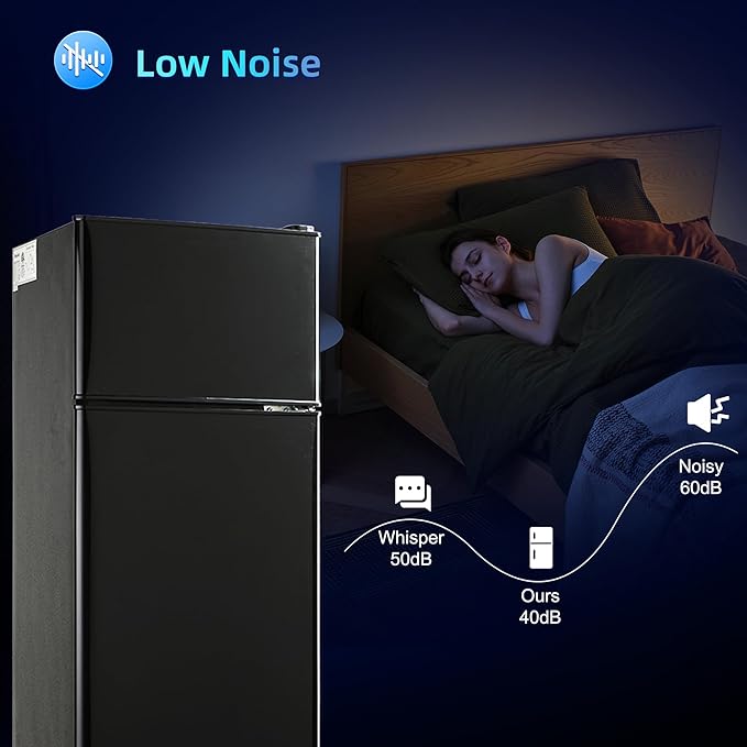 3.3 Cu. Ft. Mini Fridge with Freezer, Compact Refrigerator with Adjustable 7-Level Thermostat, Dorm Fridge for Kichen, RV, Office, Apartment, Black