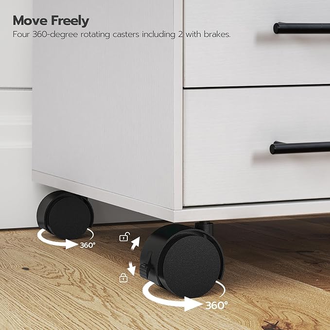 HOOBRO 7-Drawer File Cabinet, Wooden Office Cabinet with Drawers, Mobile Storage Filing Drawer for Home Office, Study, Easy Assembly, White WT07WJ01