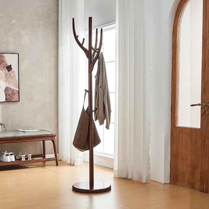 Uniclinens Coat Rack Freestanding Solid Wood Coat Tree Standing with 12 Hooks, Coat Rack Stand Creative Tree Branch-look (Walnut)
