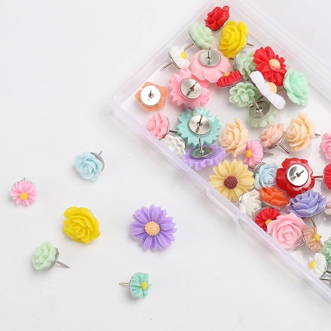Flower Decorative Push Pins 50Pcs for CorkBoard Office or Home