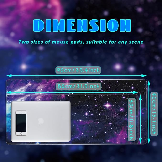 Desk Mat, Galaxy Nebula Universe Space Extended Gaming Mouse Pad Large, Big Mouse Pad with Non-Slip Base and Stitched Edge, Long Computer Keyboard Mouse Mat for Home Office