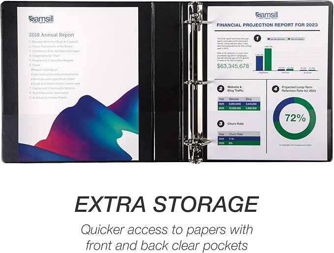 Samsill Durable 1.5 inch 3 Ring Binder, Made in USA, D Ring Binder, FSC 100% Recycled Chipboard, Black, 4 Pack