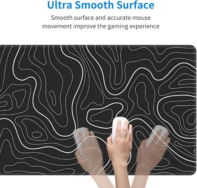 Topographic Contour Extended Big Mouse Pad Large,Gaming Mouse Pad Desk Pad,31.5x11.8 Inch Long Computer Keyboard Mouse Mat Mousepad with 3mm Non-Slip Base and Stitched Edge for Gaming and Office