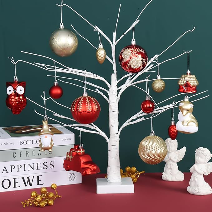 Red and Gold Christmas Ornaments Set, 75PCS Shatterproof Christmas Ornaments, Assorted Xmas Tree Hanging Ornaments for Christmas Trees, Holiday, Thanksgiving Party Decor(Red & Gold)