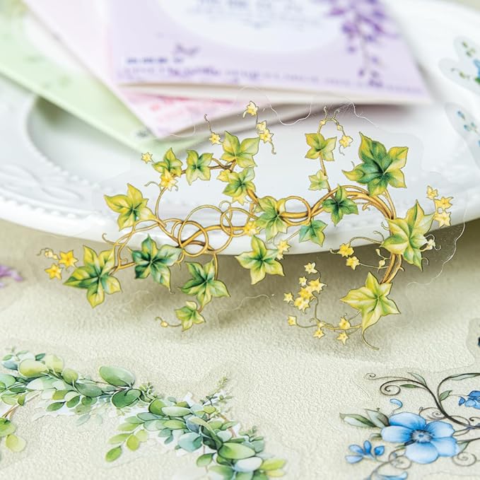 Floral Vine PET Stickers, 120 Pcs Large Botanical Ephemera for Scrapbooking, Journaling, DIY Crafting, and Art Supplies