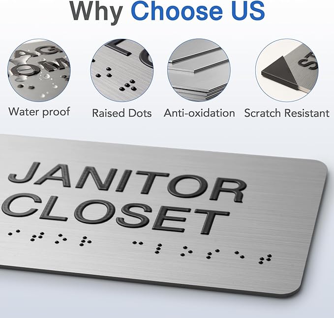 TRAINING ROOM Signs with Raised Text & Grade 2 Braille, Brushed Aluminum/Silver Finish Easy Install with Double-Sided Tape, ADA Compliant Custodian Door Sign for Businesses & Offices