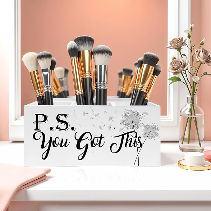 You Got This Inspirational Pencil Pen Holder for Desk, Dandelion Floral Motivational Wooden Pencil Holder Organizer for Home Office Desk Accessories, Encouragement Gifts for Women