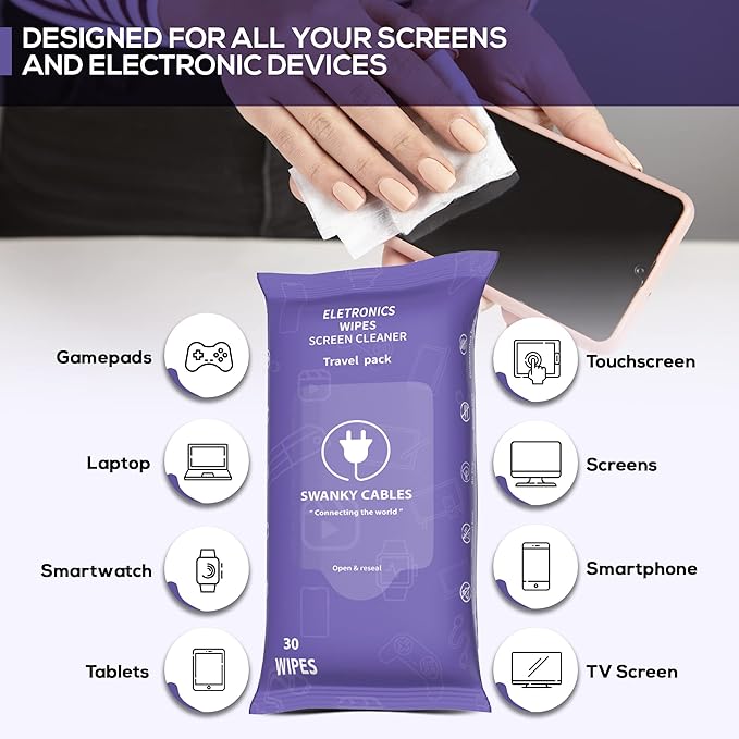 Screen Cleaner Wipes: Electronic Wipes for Screens - Computer Screen Wipes for Lens, Phone, Tv Screen and Monitor Cleaning - Tech Wipes & Microfiber Cloth (Soft Wipes, 180 Count)