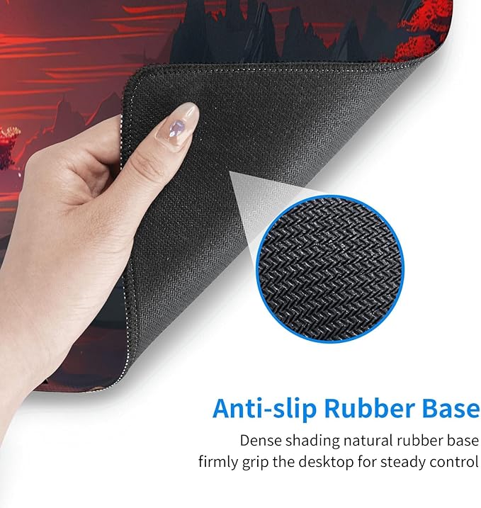 Extended Gaming Mouse Pad, Large Desk Mat XL Anime Mouse Pad Waterproof with Stitched Edges, Non-Slip Desktop Pad for Home and Office, Level Up Your 31.5x11.8 Inch (Darkness Red Moon)