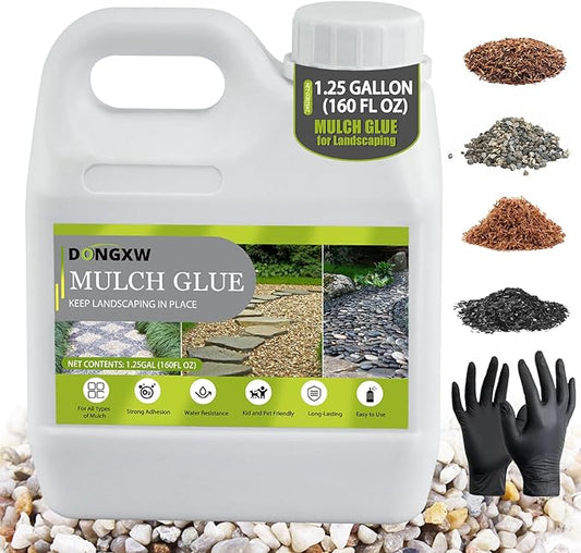 Mulch Glue for Landscaping 1.25 Gallon, Long-Lasting Rock Glue Gravel Binder, Strong Rubber Mulch Stabilizer Landscape Mulch Anchor for Pea Gravel, Max Concentrated Stones Lock Adhesive