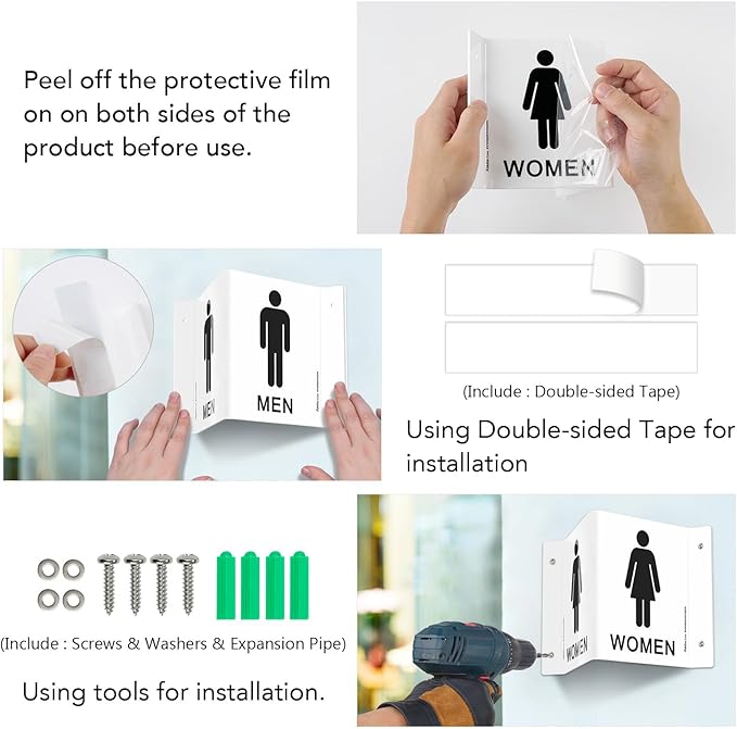 Faittoo Restroom Sign, Bathroom Signs, 2 Pack 6 x 8 Inches Acrylic Sign, for Office or Business Bathroom and Toilet Door or Wall Decor, Indoor Outdoor Use, White (Men and women Set)