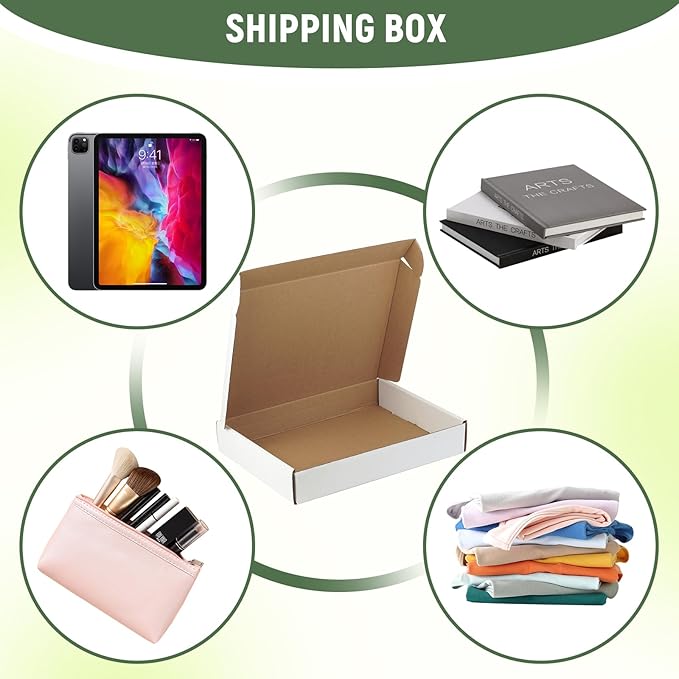 25 Pack 12"x9"x2" inch Small Shipping Boxes White Corrugated Cardboard Box for Small Business, Mailer, Shipping, and Packing