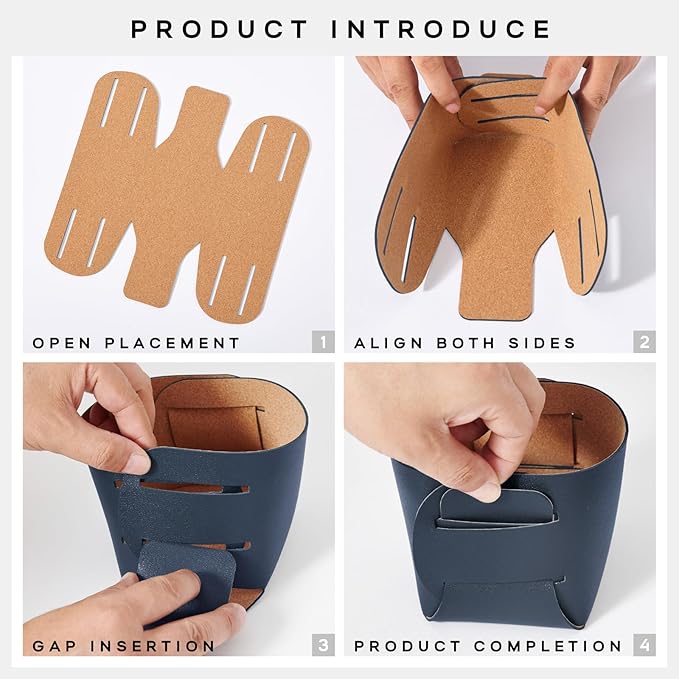 HOMIEAZICOZI 2-Pack Cork Leather Desk Accessories Storage - Pencil Pen Holder - Makeup Brush Holder Organizer - Stylish Addition to Home Decor (Dark Blue)