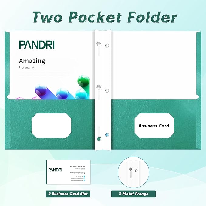 Two Pocket Folders, PANDRI 60 Pack Two Pocket Folders with Prongs, 2 Pocket 3 Prong Folders Designed for Office and Classroom, Letter Size, Assorted 5 Colors