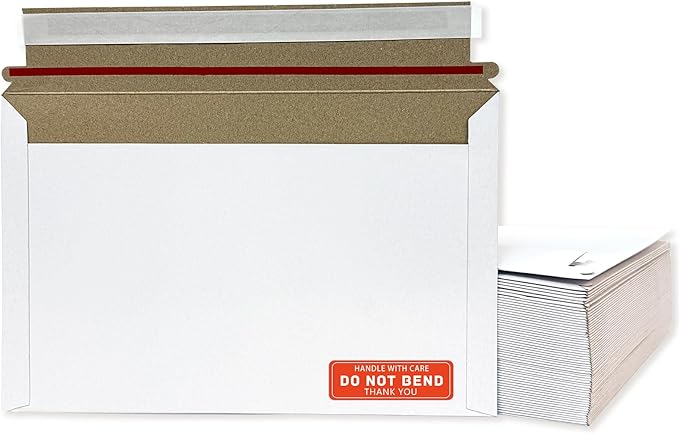 Cheardia 120 Pack Thick White Rigid Mailers with Self Adhesive Seal, 9.5 x 6.2 Inch Cardboard Envelopes Photo Mailers with Label for Protecting Shipping Gift Cards, Documents, Invitations, DVD