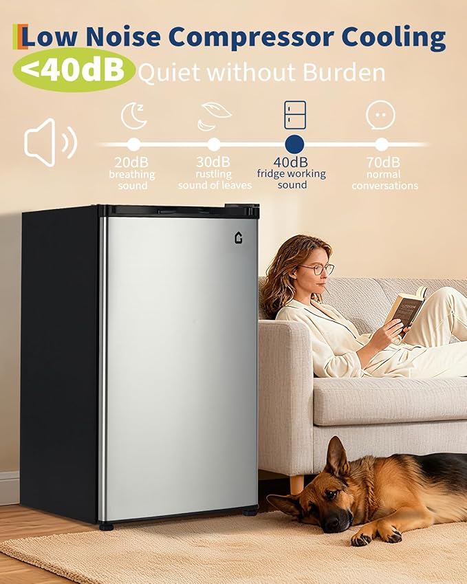 Garvee 4.5 Cu.Ft Mini Fridge with Freezer, Large Cpacity & Energy-efficient System, Low Noise 38dB with Adjustable Thermostat, Small Refrigerator for Bedroom, Office, Dorm