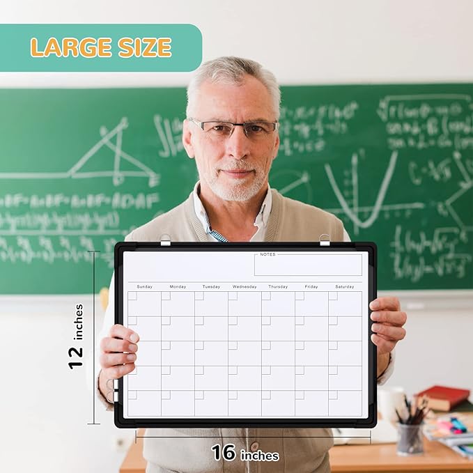 Small Monthly Calendar Dry Erase Whiteboard for Wall, 16in x 12in Magnetic Dry Erase Board, Hanging Double-Sided White Board, Portable Board for Drawing, Kitchen, Planning, Memo, School, Home, Office