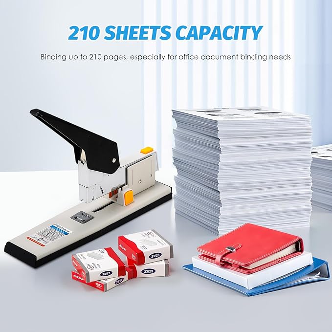 Heavy Duty Stapler 210 Sheets Capacity, Effortless Office School Stapler with Adjustable Stapling Width of 60mm (2.36") with 4000 Staples, White
