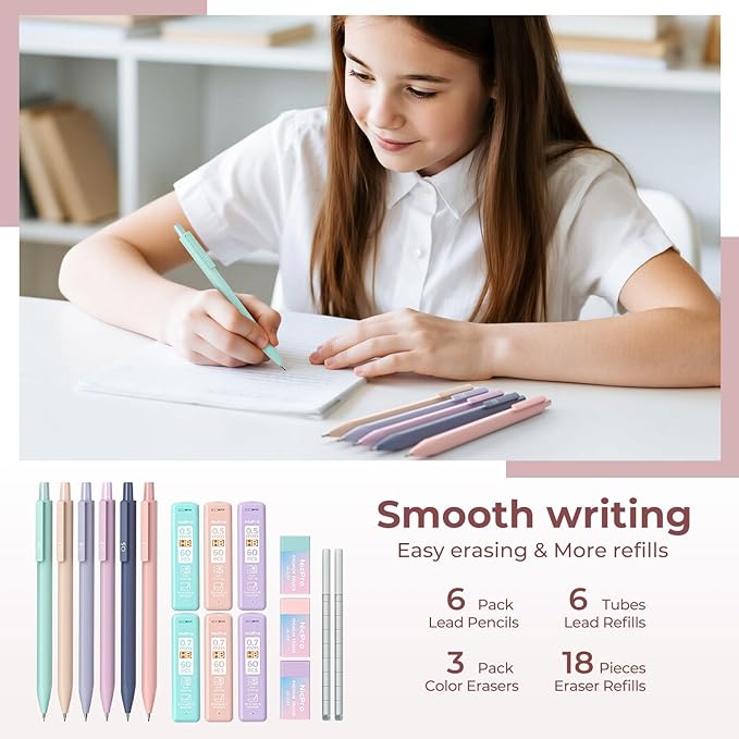 Nicpro 39 PCS Aesthetic School Supplies with Cute Pink Pencil Case, 12 Pastel Highlighters, 5 Quick Dry Black Ink Pens, 6 Mechanical Pencil 0.5 & 0.7 mm for Girls Student Stationary College Essentials