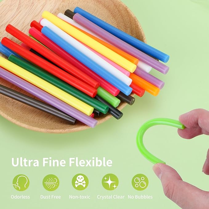 MATUFF Colored Hot Glue Sticks Mini 0.27" x 4" Most Popular 12 Colors EVA Hot Melt Adhesive Mini Glue Sticks Bulk for All Temperature Glue Guns for DIY Art Craft Stamp Repairs Gluing Projects 96 Pcs