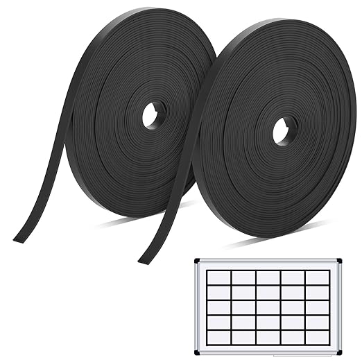 Black Magnetic Tape Roll Thin Strips, 1/4 inch x 25 feet Magnetic Whiteboard Graphic Decorative Tape Marking Line for Classroom Office Fridge Charts Graphic Decorative (2)