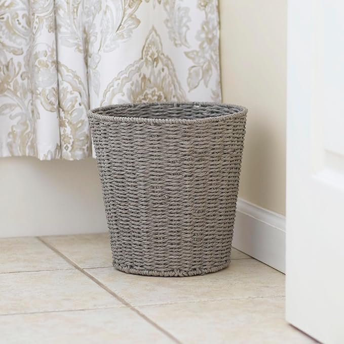 Household Essentials Grey ML-7292 Wicker Waste Bin | Small Trash Can for Bathroom and Office