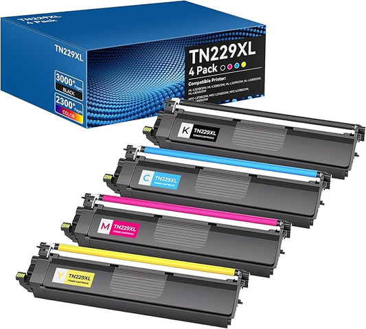 TN229XL Toner Cartridges High Yield MFC-L3720CDW MFC-L3780CDW Toner Compatible for Brother TN229XL TN229 Toner Cartridges for Brother HL-L3280CDW HL-L3220CDW HL-L3300CDW Printer(BK/C/M/Y,4 Pack)