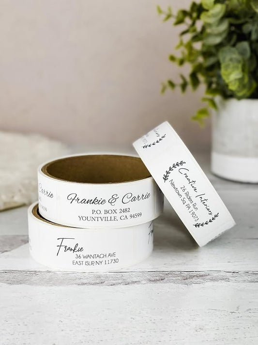 Personalized Return Address Labels - Custom Address Stickers on Rolls (250-500 Labels) (Script)