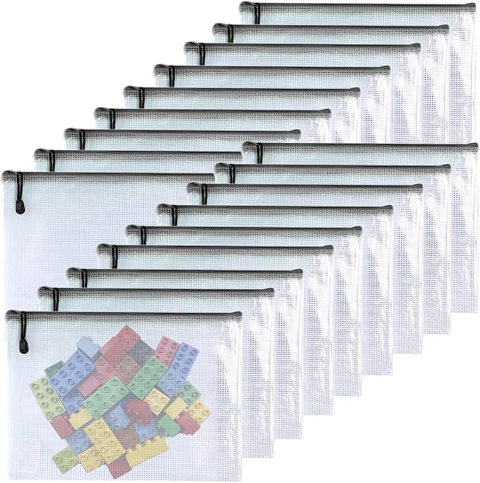 Oaimyy-11 x 14"-18 Pcs-Plastic Mesh Zipper Pouch Document Folders Bag Zip File Bags for Office Supplies,Home,Travel Storages,Puzzle Board Games Storage- (Black)